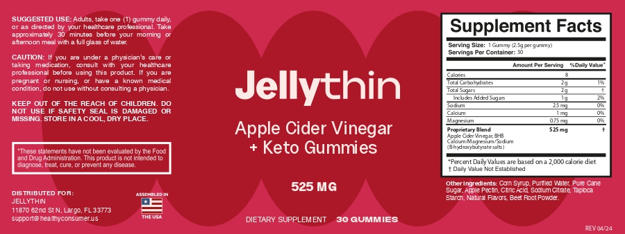 JellyThin official website full supplement facts label panel ACV BHB ingredients
